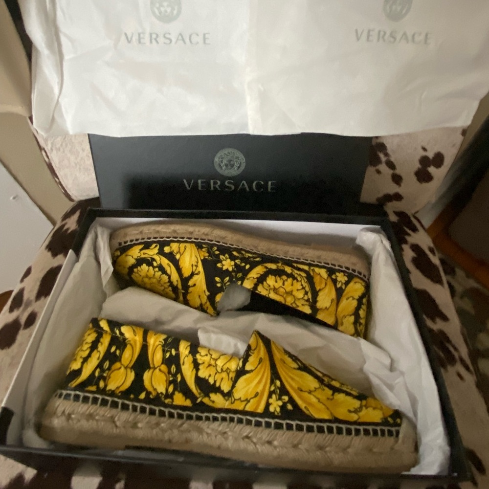 Authentic Versace, black and gold espadrilles